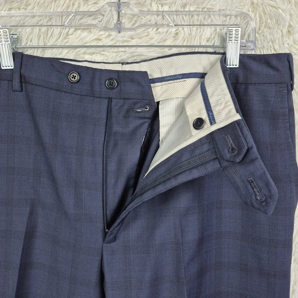 Saks Fifth Avenue Ermenegildo Zegna Suit 46R Navy Plaid Wool 2pc 36x29 Italy